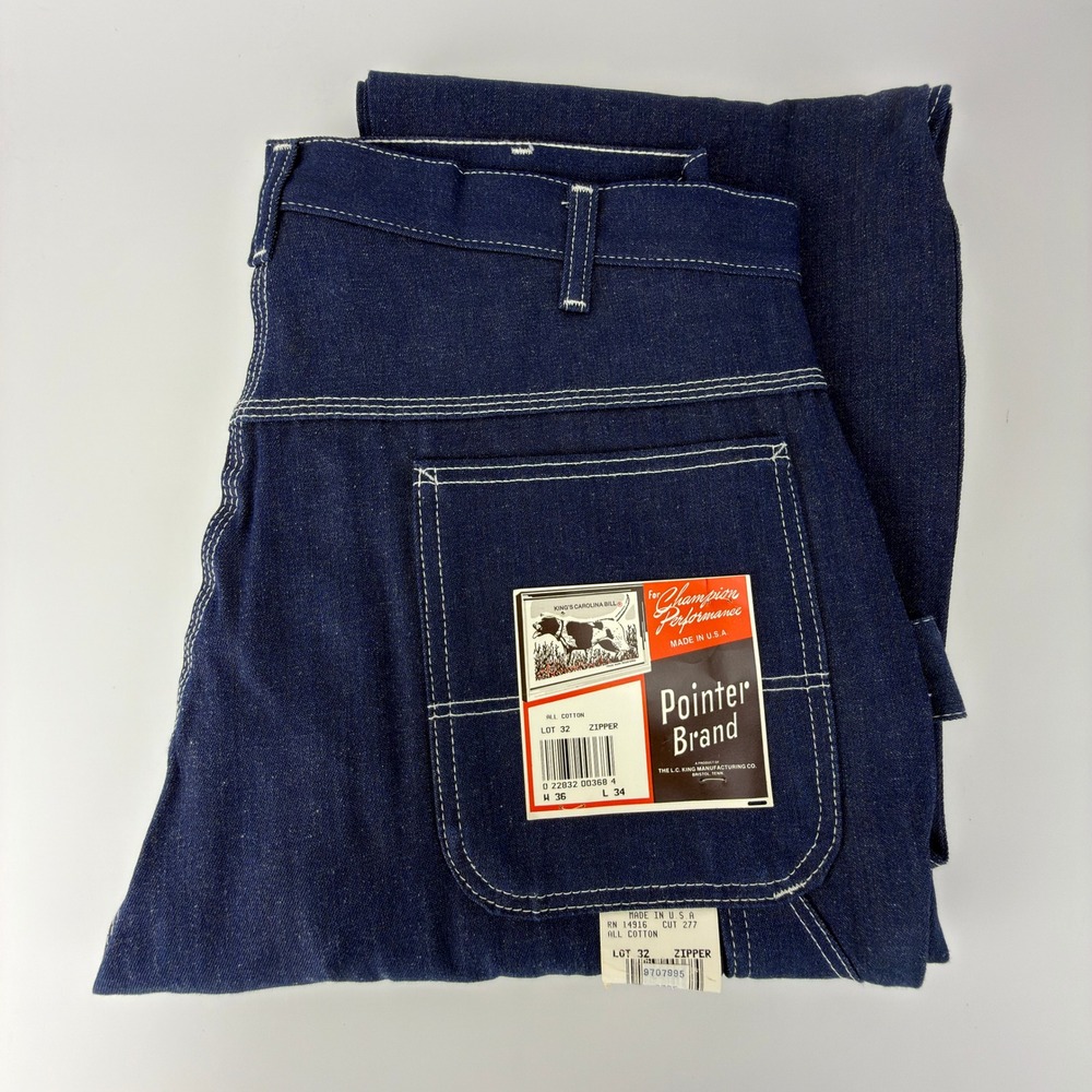 Vintage Pointer Brand Indigo Blue Denim Carpenter Work Pants Mens 36x34 USA NOS